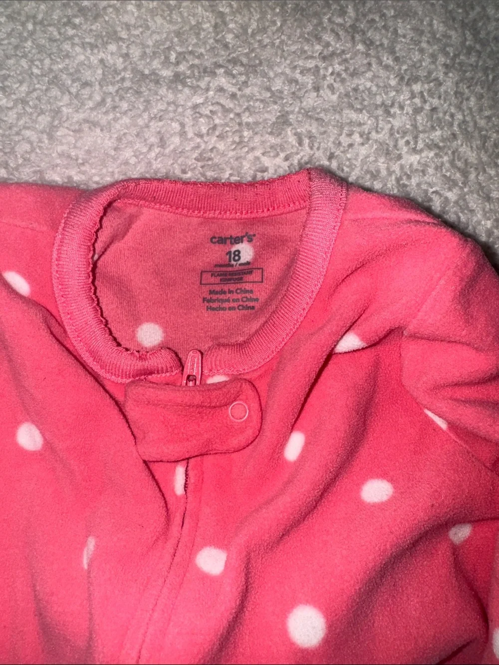 2 fleece Carter’s Pink Girls' One-Piece Footed Sleepers -Cute Cupcake &Polka Dot
